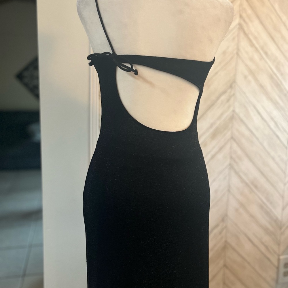 Arianna by Rachel Kaye spaghetti strap, one shoulder prom dress black/metallic 4
